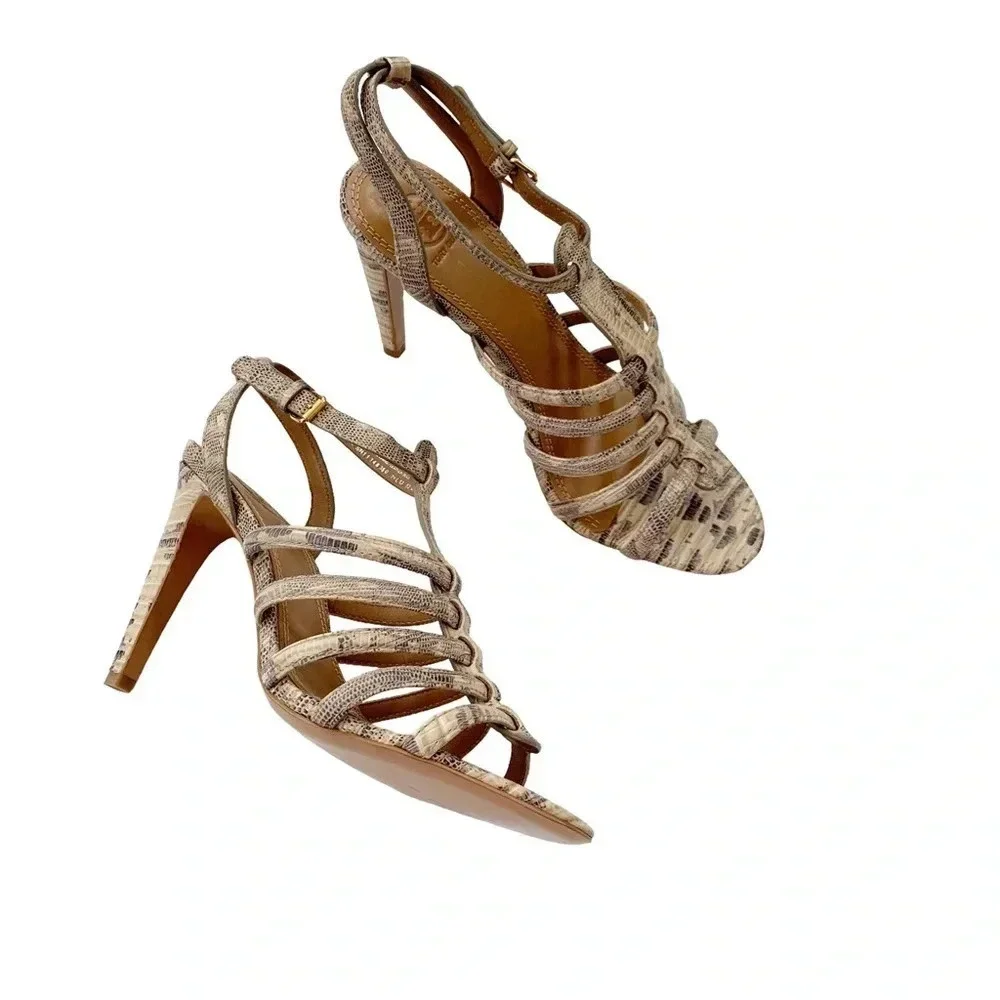 New TORY BURCH Charlene Lizard Print Sandal Heel Size 10